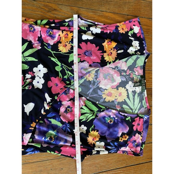 Ralph Lauren Sz L Dress Floral Vibrant Stretch Liquid Knit V-Neck Flowy - Picture 7 of 10